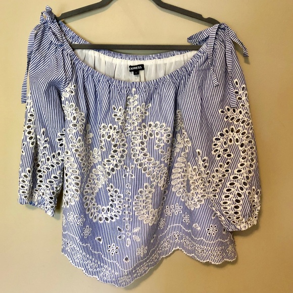 Express Striped Off the Shoulder - Picture 1 of 6